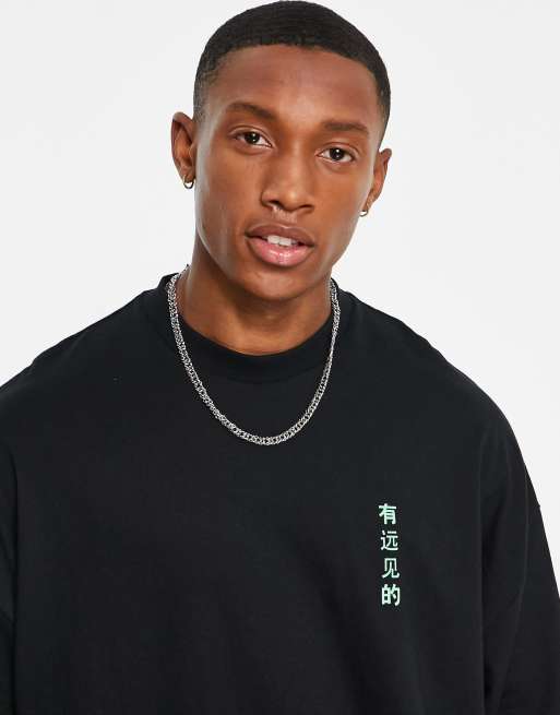 ASOS DESIGN oversized long sleeve t-shirt in black with chest & back souvenir print, 3 of 4