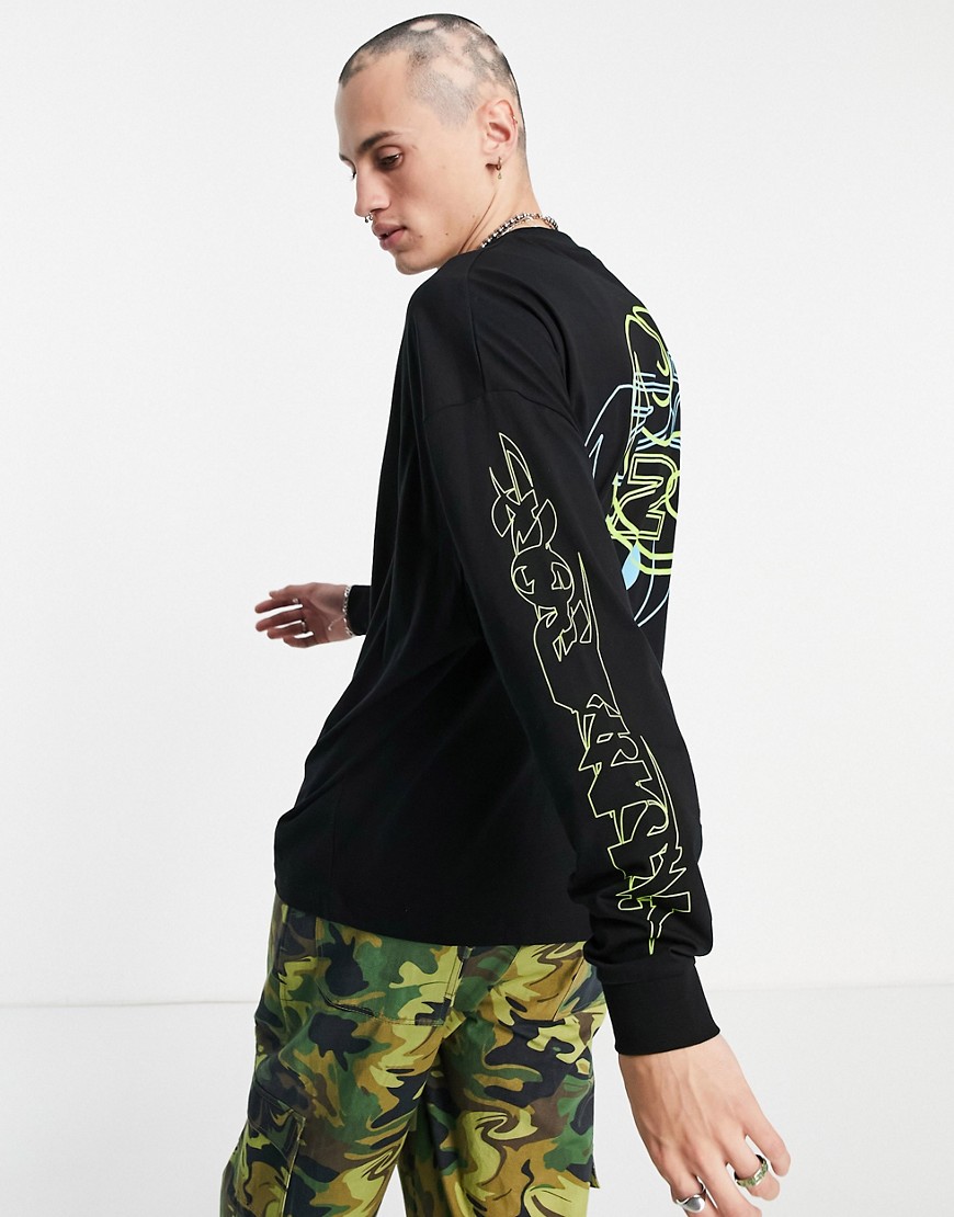 ASOS DESIGN oversized long sleeve t-shirt in black with graphic back and sleeve print