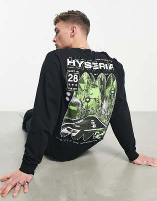 ASOS DESIGN oversized long sleeve t-shirt in black with green photographic  back print