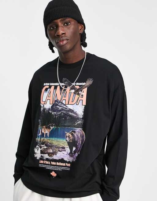 ASOS DESIGN oversized long sleeve t-shirt in black with vintage Canada print