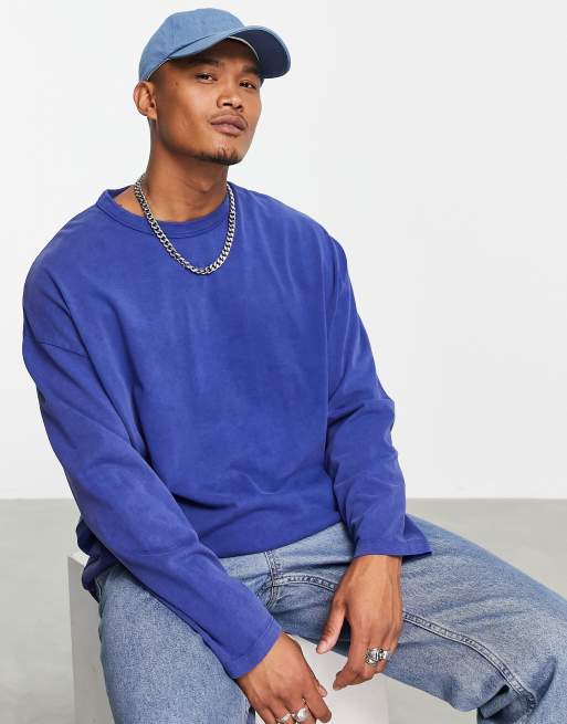 ASOS DESIGN oversized long sleeve t-shirt in blue acid wash