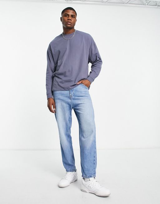 ASOS DESIGN oversized long sleeve t-shirt in blue with New York city back  print