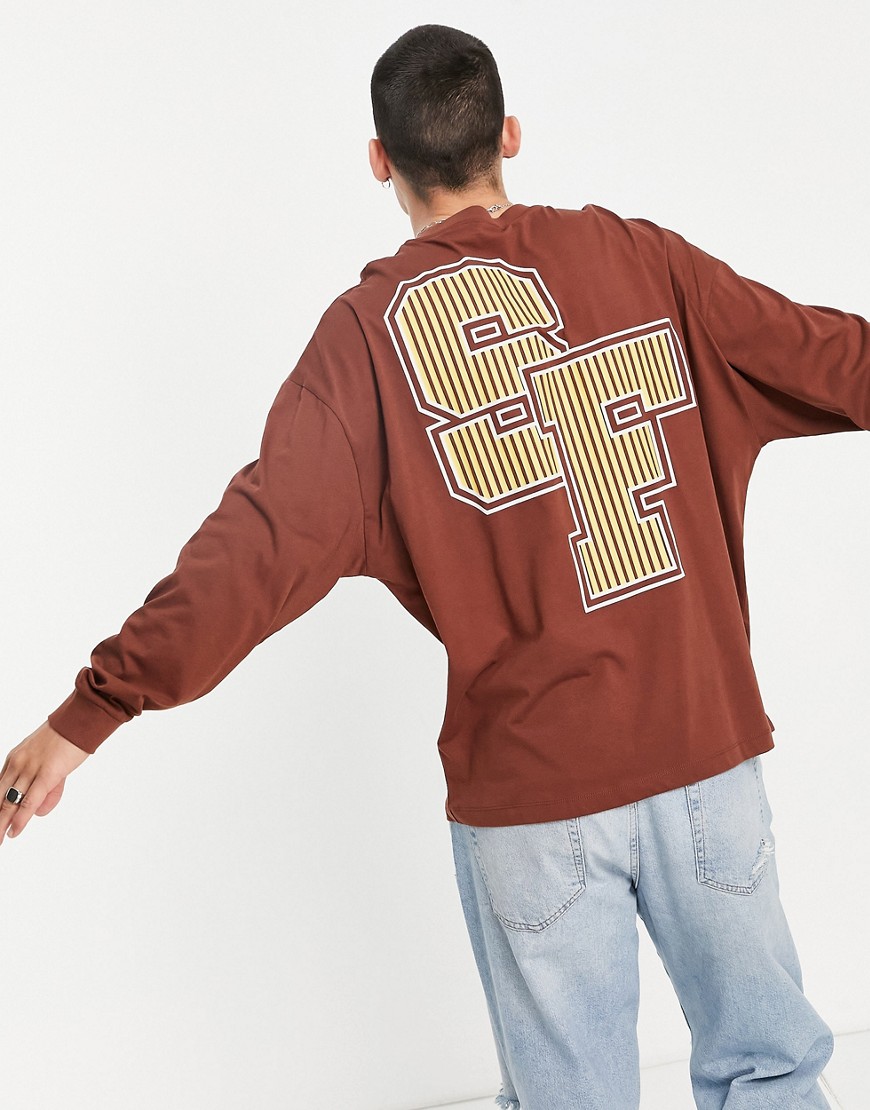 ASOS DESIGN oversized long sleeve t-shirt in brown with San Francisco city front & back print