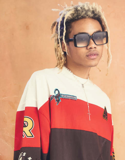 ASOS DESIGN oversized long sleeve t-shirt in color block with badging
