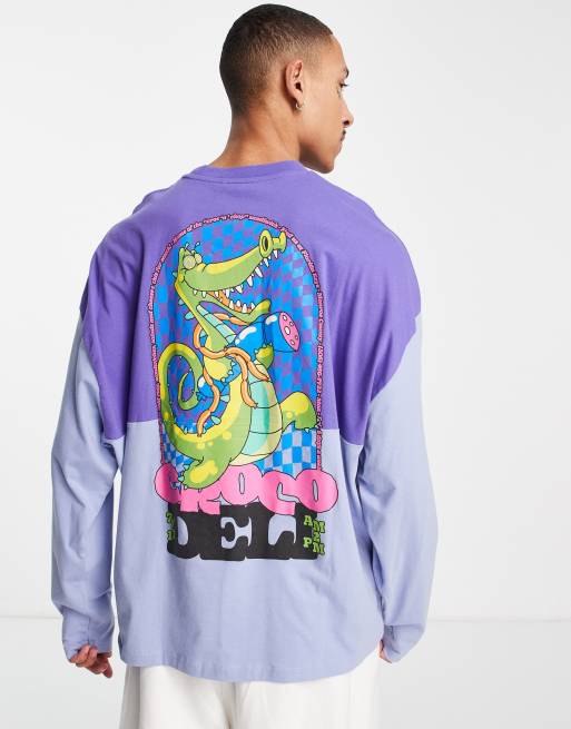 ASOS DESIGN oversized long sleeve t-shirt in colour block with crocodile print 