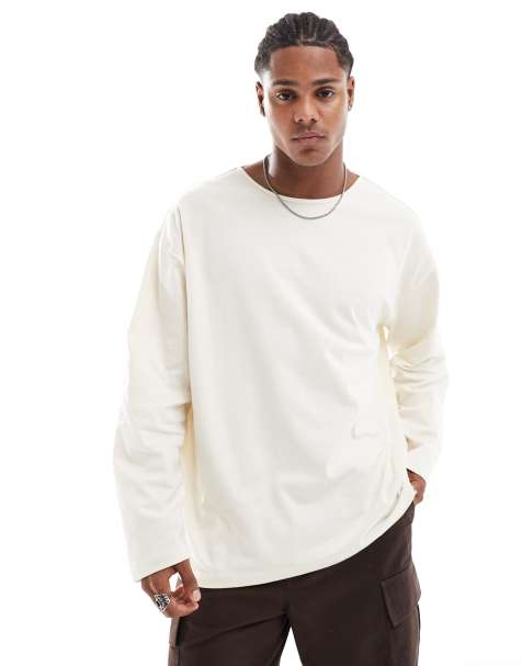 ASOS DESIGN oversized long sleeve t-shirt in cream - view 1
