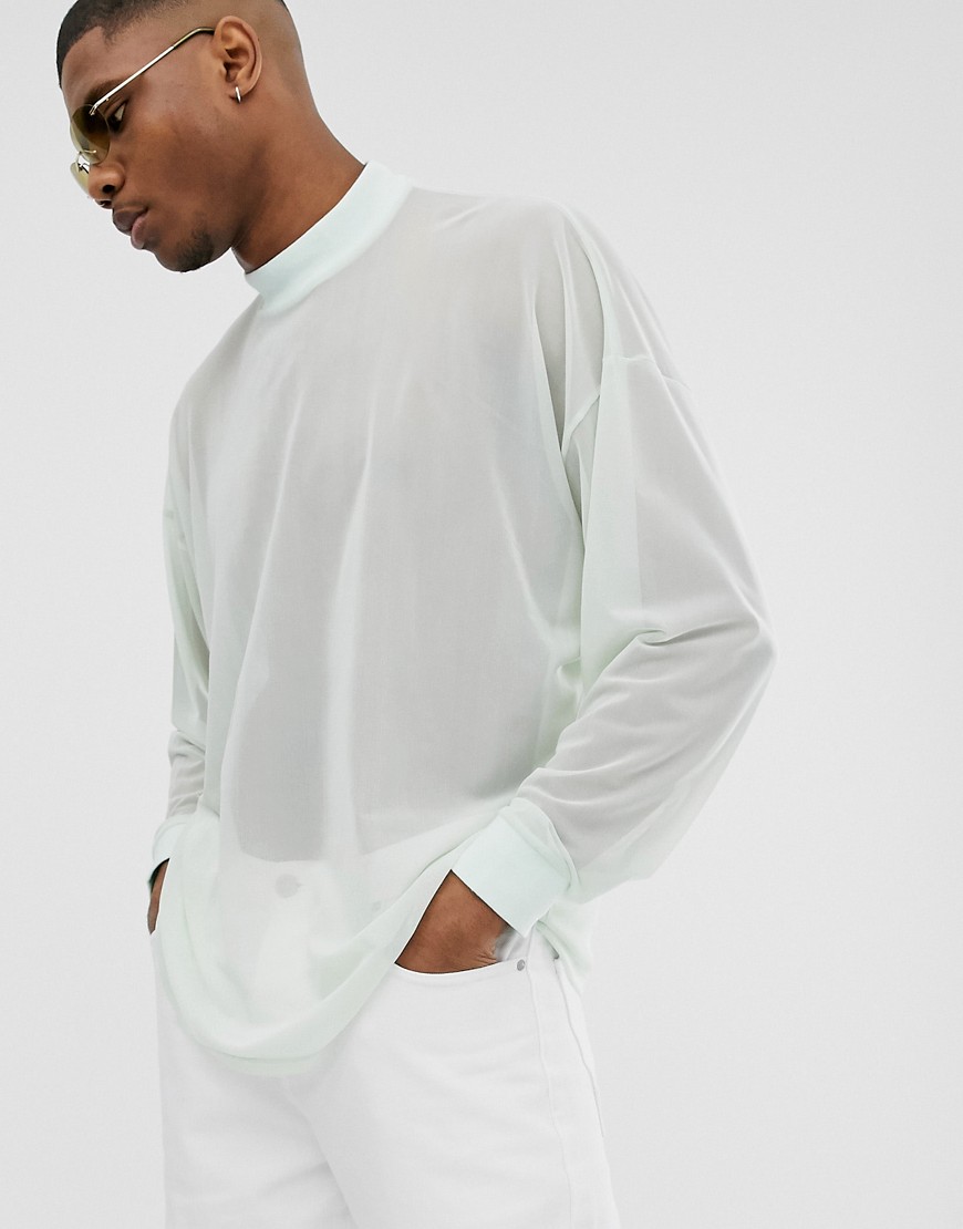ASOS DESIGN oversized long sleeve t-shirt in fine mesh-Green