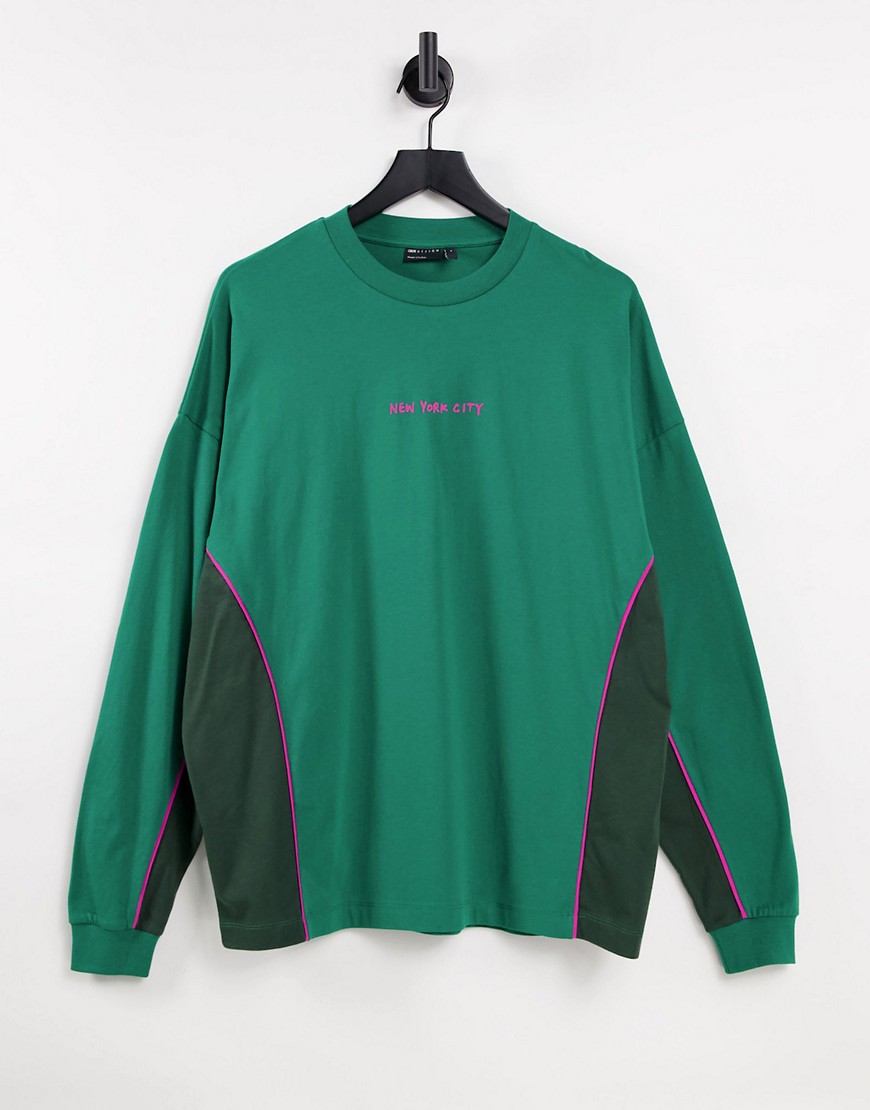 ASOS DESIGN oversized long sleeve T-shirt in green color block with New York City print