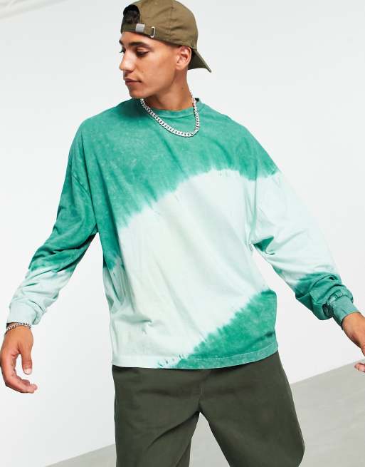 ASOS DESIGN oversized long sleeve t-shirt in green tie dye