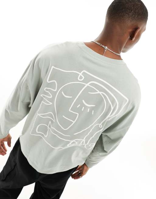 ASOS DESIGN oversized long sleeve t-shirt in grey with back line