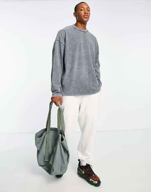 ASOS DESIGN oversized long sleeve t-shirt in heavyweight washed black with spine back print, 2 of 4