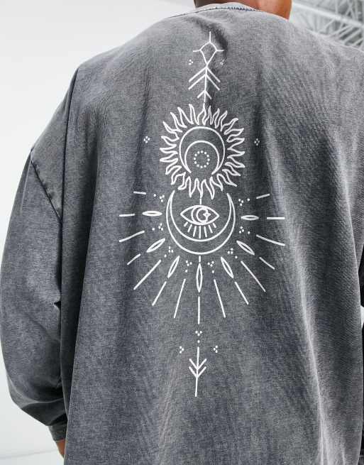 ASOS DESIGN oversized long sleeve t-shirt in heavyweight washed black with spine back print, 3 of 4