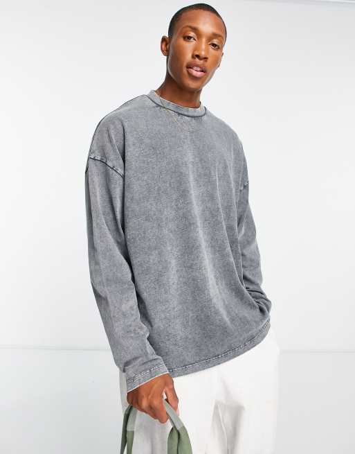 ASOS DESIGN oversized long sleeve t-shirt in heavyweight washed black with spine back print, 4 of 4