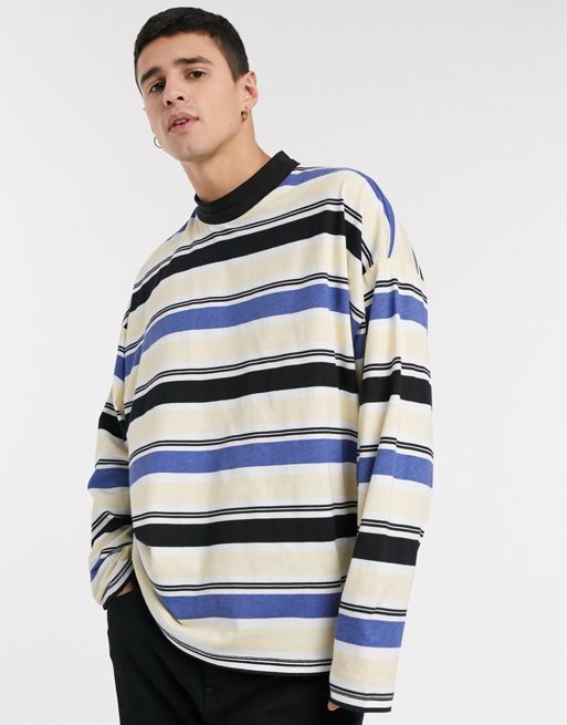 ASOS DESIGN oversized long sleeve t-shirt in horizontal stripe with ...