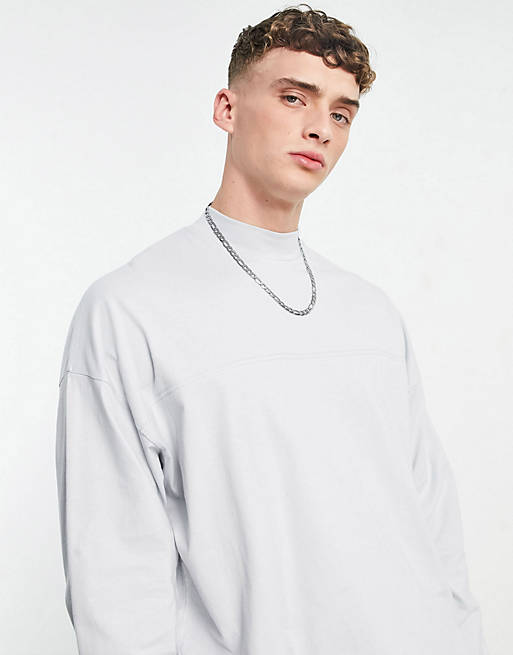 ASOS DESIGN oversized long sleeve t-shirt in light blue with seam detail