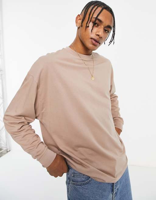 ASOS DESIGN oversized long sleeve t-shirt in light brown