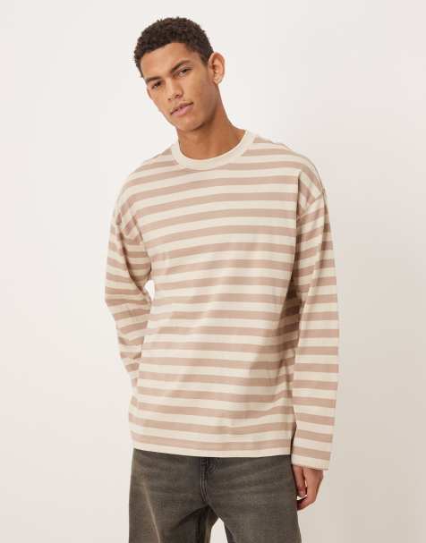 ASOS DESIGN oversized long sleeve t-shirt in mocha and beige stripe