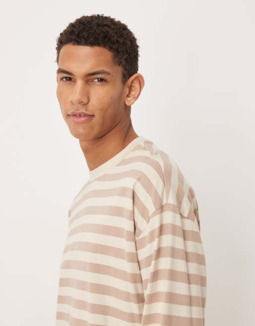 ASOS DESIGN oversized long sleeve t-shirt in mocha and beige stripe, 4 of 5