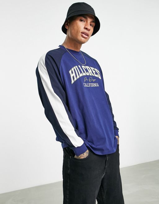 ASOS DESIGN oversized baseball t-shirt in navy color block with