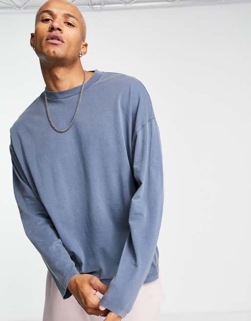 ASOS DESIGN Oversized Long Sleeve Baseball Jersey Shirt In Navy