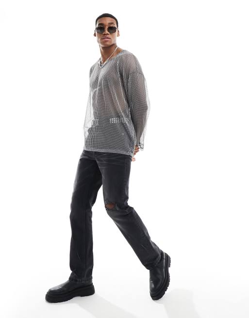ASOS DESIGN oversized long sleeve t-shirt in open mesh, 2 of 4