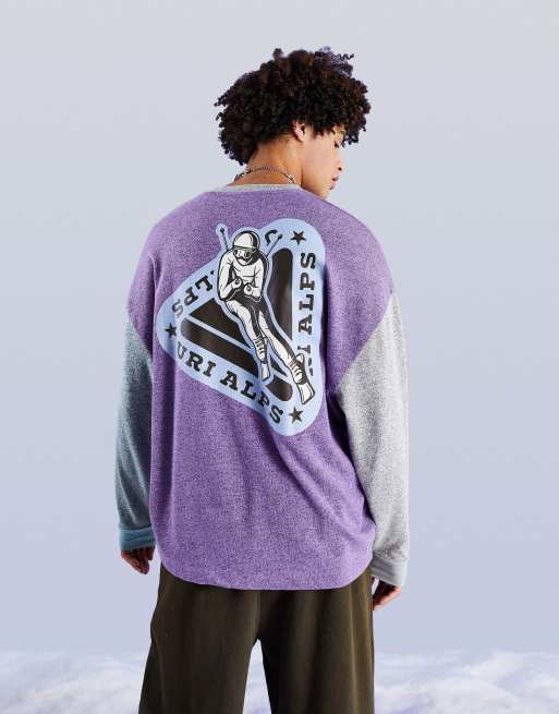 ASOS DESIGN oversized long sleeve t-shirt in purple colour block with back print