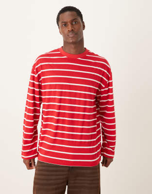 Asos Design Oversized Long Sleeve T-shirt In Red