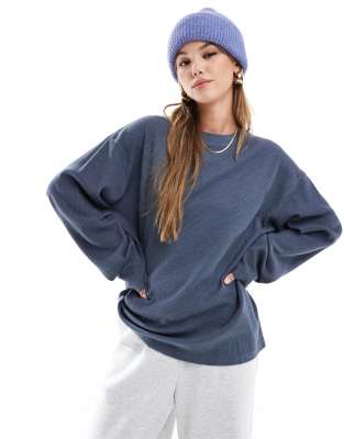 oversized long sleeve t-shirt in waffle washed blue