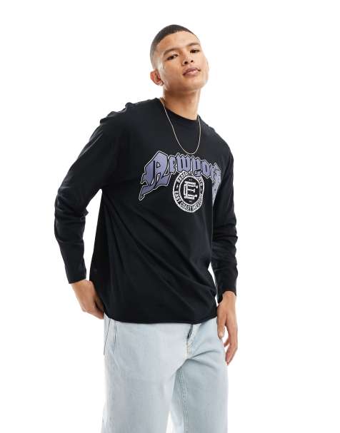 ASOS DESIGN oversized long sleeve t-shirt in washed black with raw edges and front print - view 1