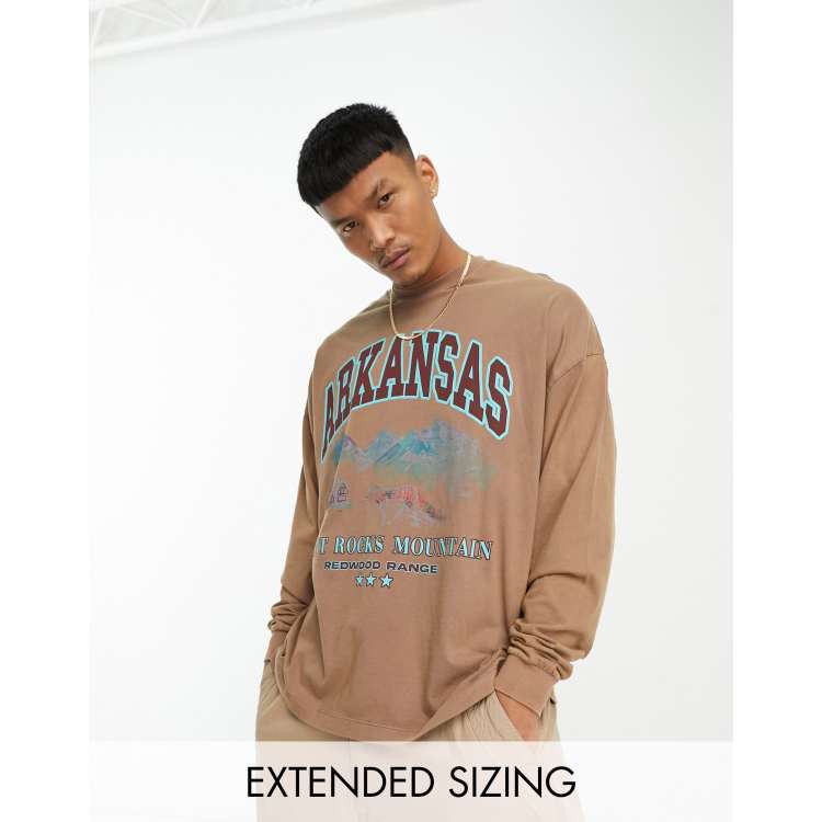 ASOS DESIGN oversized long sleeve t-shirt in washed brown with