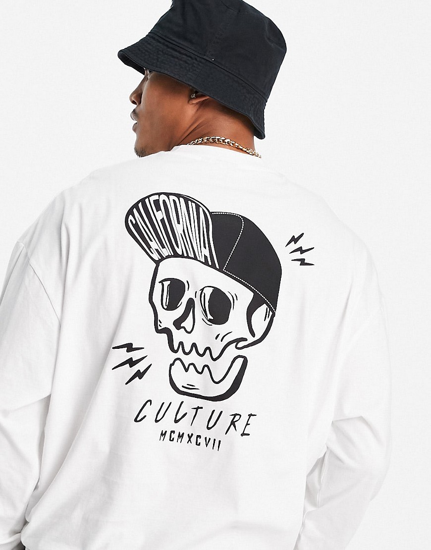ASOS DESIGN oversized long sleeve t-shirt in white organic cotton with skull back print