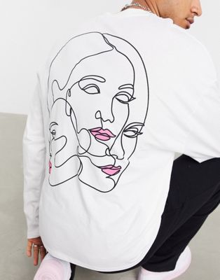 ASOS DESIGN oversized long sleeve t-shirt in white with line drawing back print