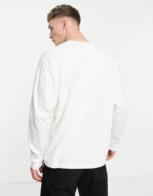 ASOS Design Oversized Baseball T-Shirt in Ecru with City Text Graphics-White