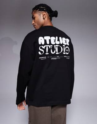 Asos Design Oversized Long Sleeve T-shirt With Atelier Studio Graphic In Black