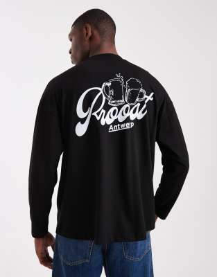 Asos Design Oversized Long Sleeve T-shirt With Back Print In Black