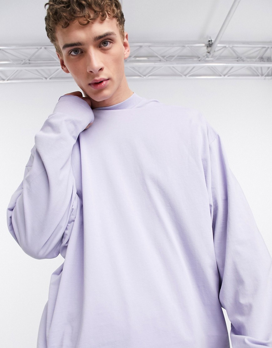 ASOS DESIGN oversized long sleeve t-shirt with batwing in lilac-Purple