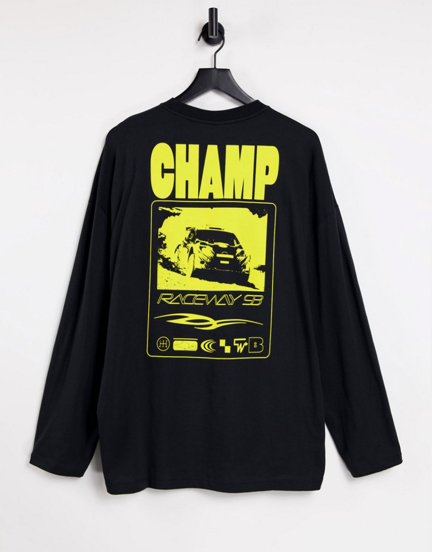 ASOS DESIGN oversized long sleeve t-shirt with car back print in black