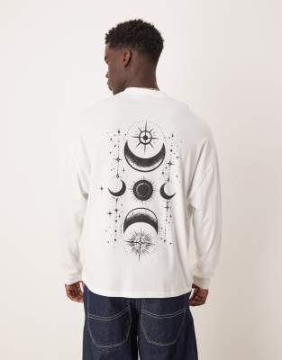 oversized long sleeve t-shirt with celestial back print in white