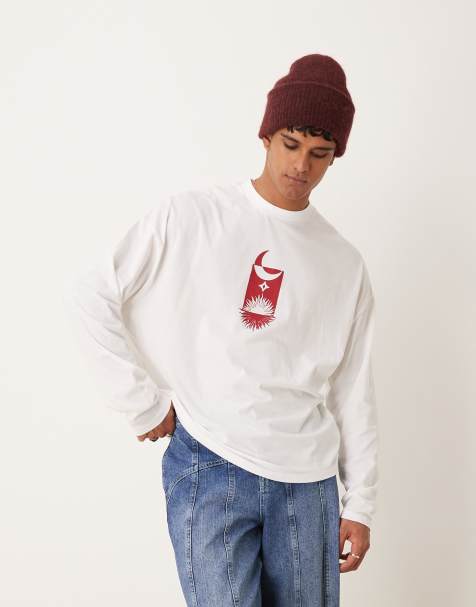ASOS DESIGN oversized long sleeve t-shirt with celestial front print in white - view 1