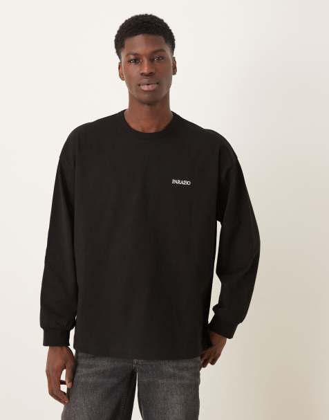 ASOS DESIGN oversized long sleeve t-shirt with chest embroidery in black