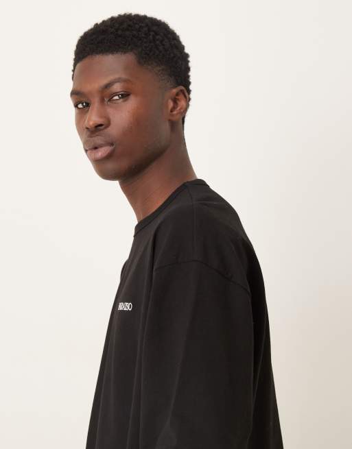 ASOS DESIGN oversized long sleeve T-shirt with chest embroidery in black, 4 of 5