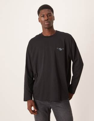 Asos Design Oversized Long Sleeve T-shirt With Chest Print In Animal Print