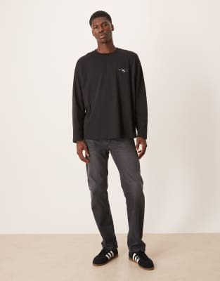 Asos Design Oversized Long Sleeve T-shirt With Chest Print In Animal Print