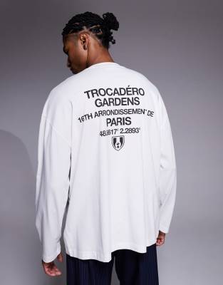 Asos Design Oversized Long Sleeve T-shirt With City Graphic In White