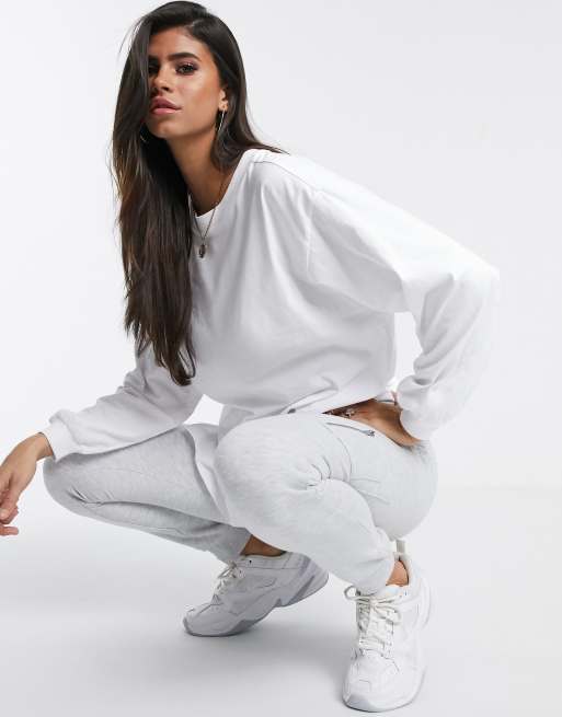 ASOS DESIGN oversized long sleeve t shirt with cuff detail in white