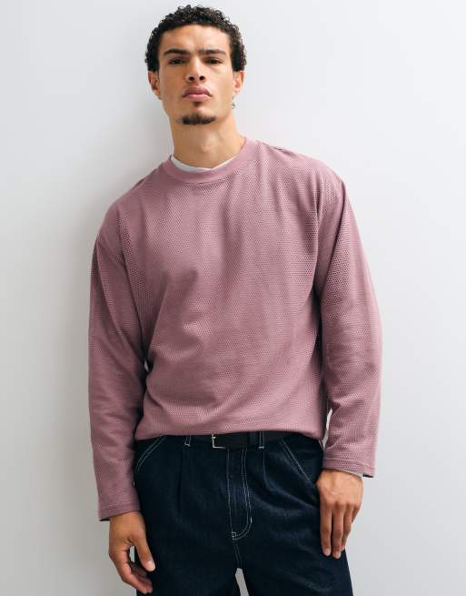 ASOS DESIGN oversized long sleeve t-shirt with curved hem in pink mesh, 2 of 5