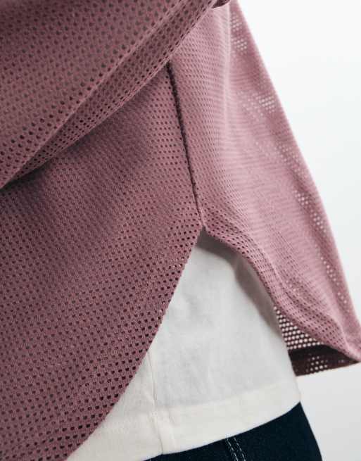 ASOS DESIGN oversized long sleeve t-shirt with curved hem in pink mesh, 4 of 5
