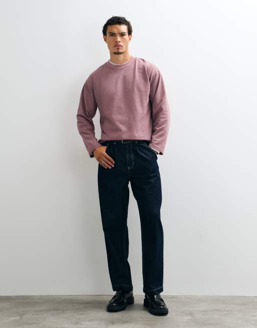 ASOS DESIGN oversized long sleeve t-shirt with curved hem in pink mesh, 5 of 5