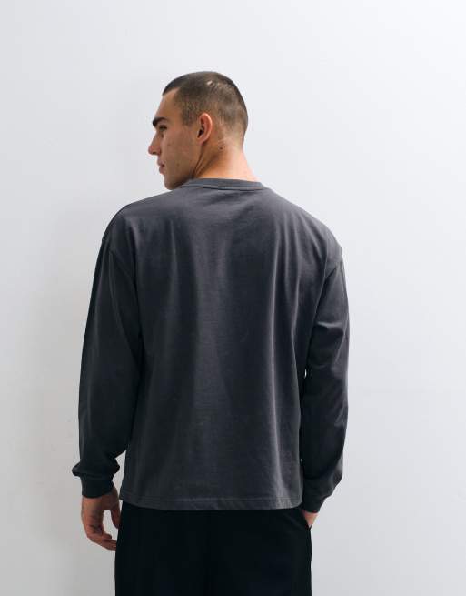 ASOS DESIGN oversized long sleeve t-shirt with dragon graphic in washed charcoal, 4 of 5