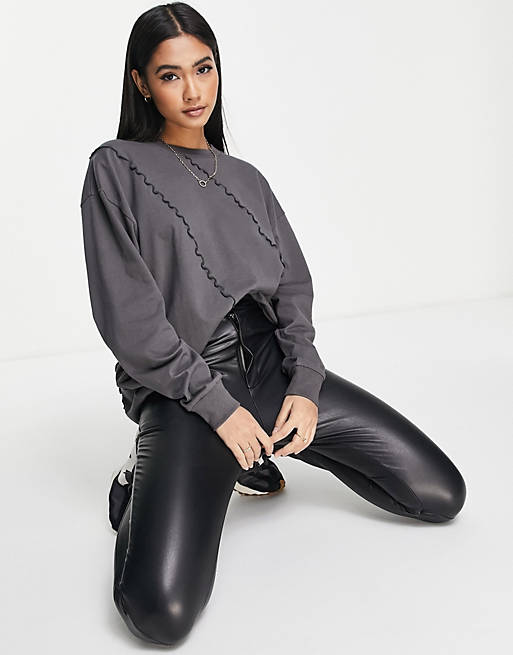  oversized long sleeve t-shirt with exposed seam detail in charcoal 